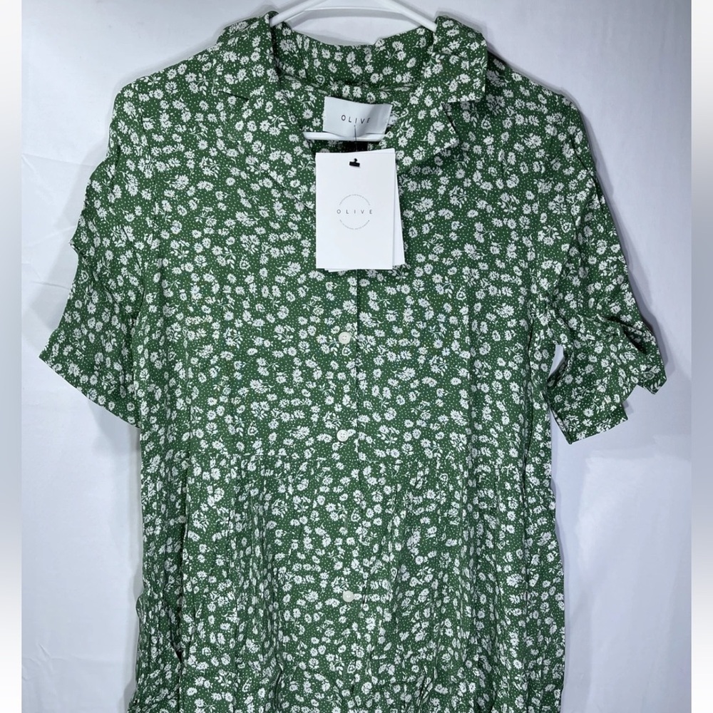 OLIVE Women’s Rosie Babydoll Dress Green White Floral S - Picture 3 of 5